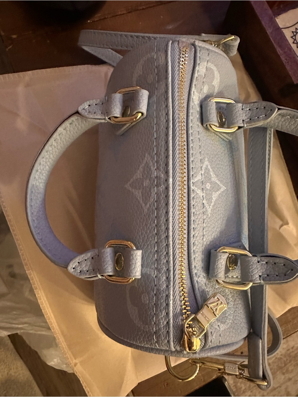 Unlisted Light Blue & White Mini Top-Handle Bag with Gold Hardware - Picture 8 of 14